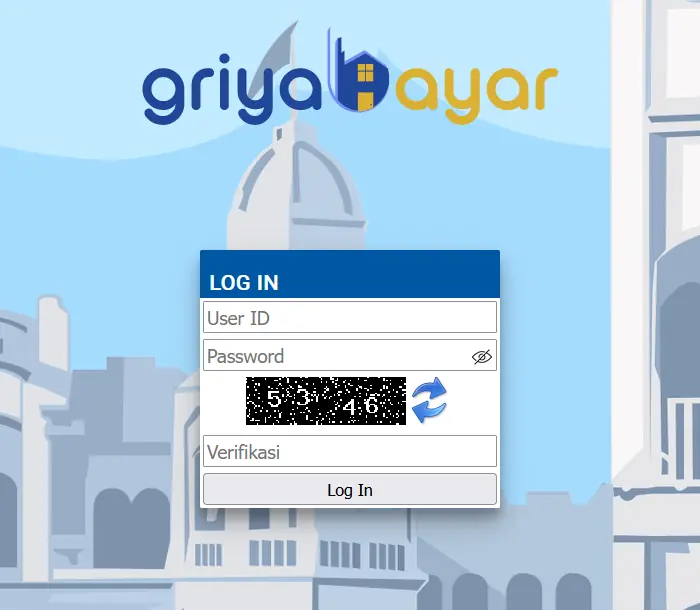 Tampilan login web Griya Bayar dengan kolom User ID, Password, dan Verifikasi