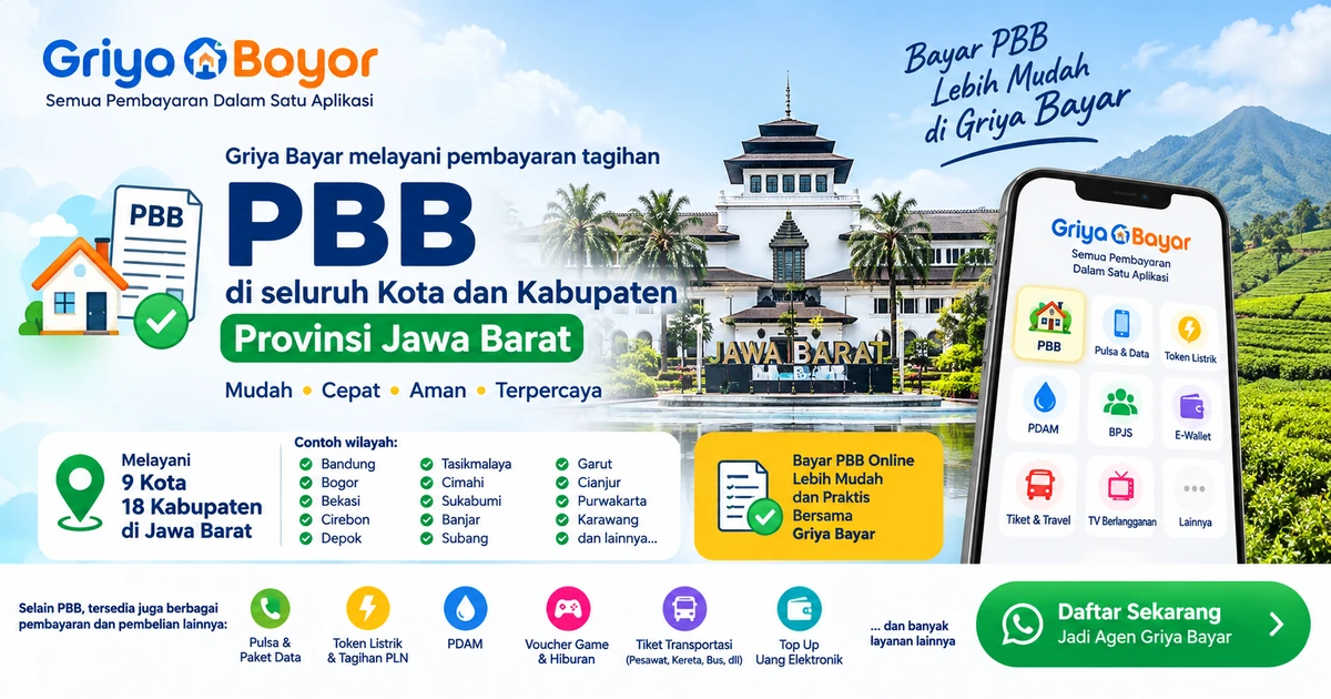 Cara bayar PBB online Jawa Barat melalui Griya Bayar untuk seluruh 9 kota dan 18 kabupaten