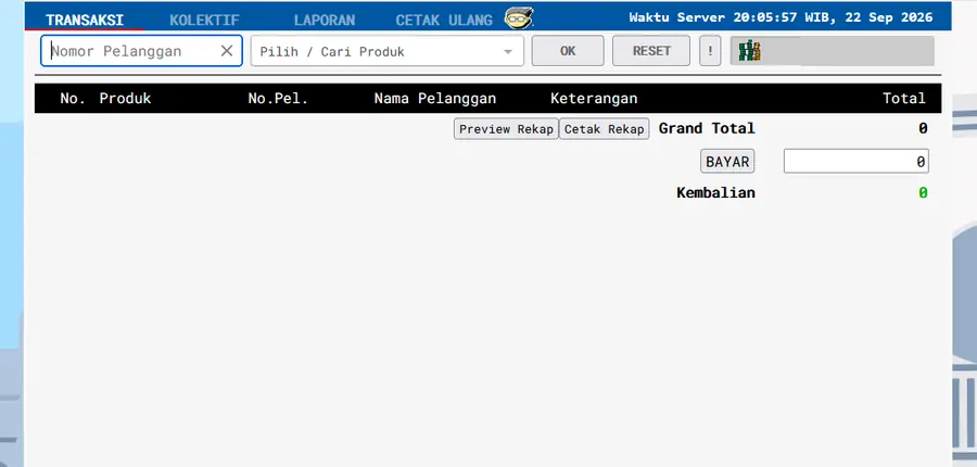Menu transaksi, laporan, dan cetak ulang pada aplikasi web Griya Bayar