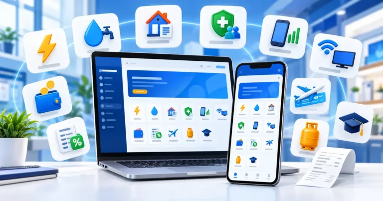 Ilustrasi daftar produk Griya Bayar meliputi PLN, PDAM, BPJS, pajak, pulsa, internet, e-wallet, tiket, gas, dan pendidikan